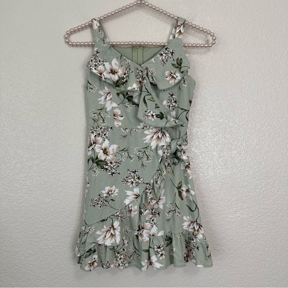 Speechless Linen blend Girl Floral Fit & Flare Ruffled Dress, Size 8